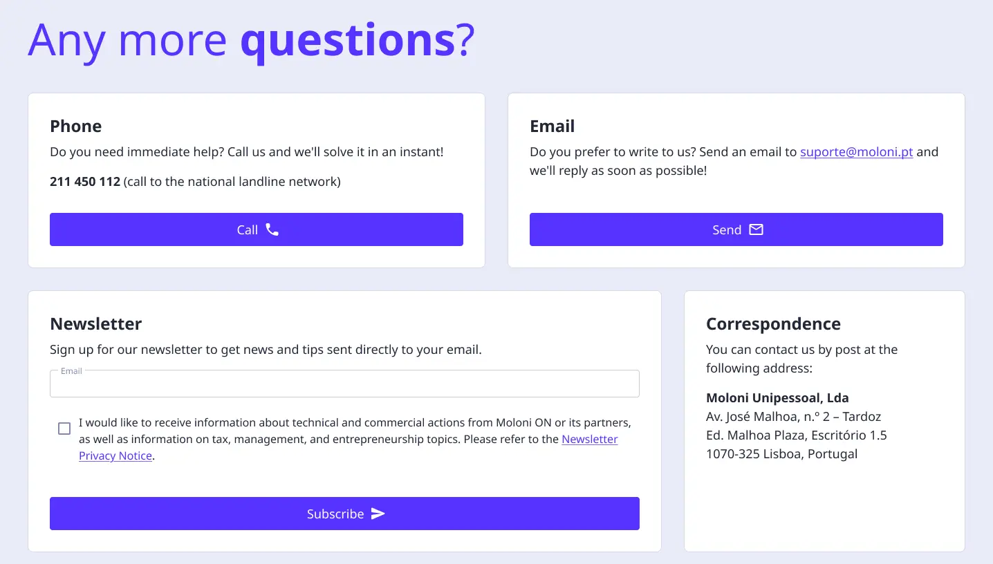 MoloniON client area dashboard